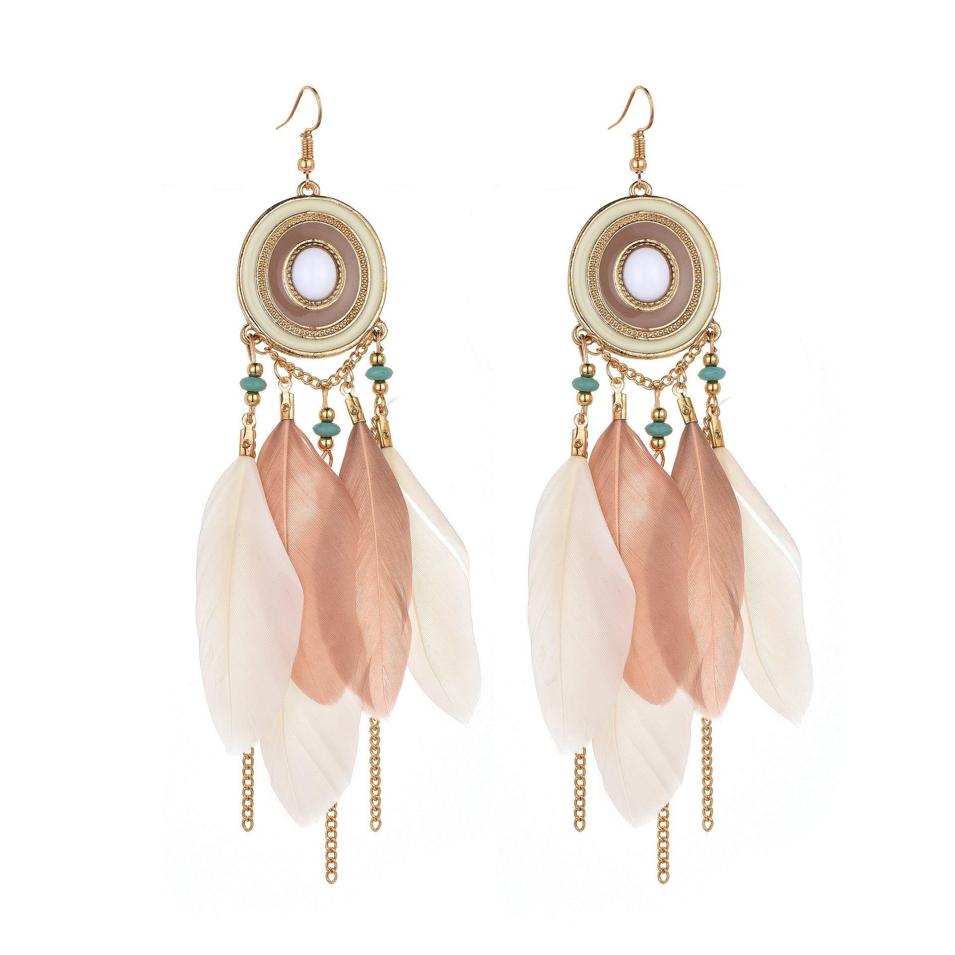 Wholesale White Feather Tassel Long Vintage Earrings